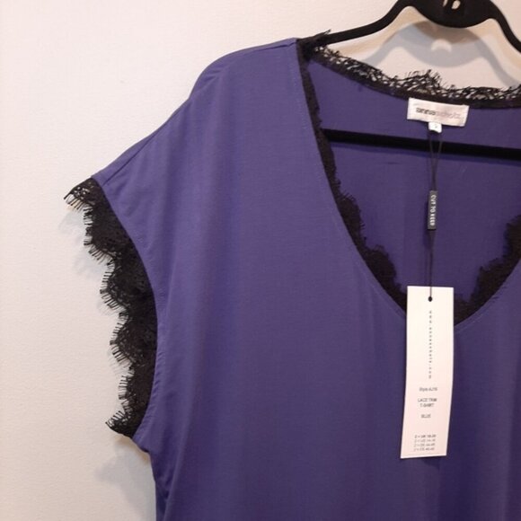 NEW Anna Scholz Royal Purple Tunic Top Short Dolman Sleeve Vneck Lace Blouse - Picture 3 of 10